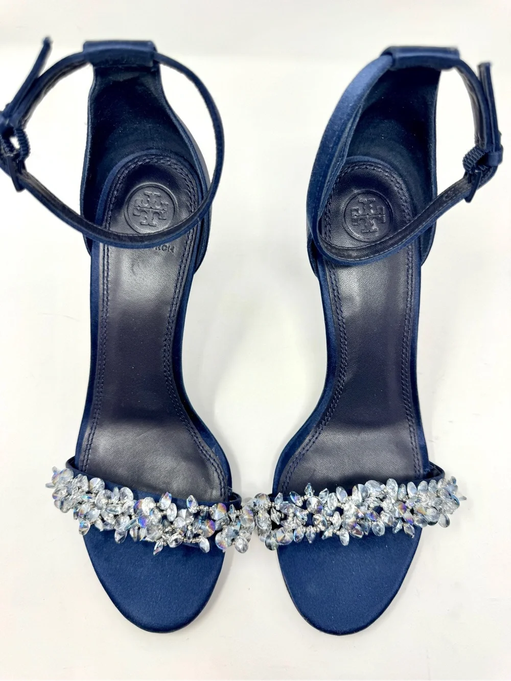 Tory Burch Logan Crystal Embellished Sandal 85mm Perfect Navy US 8